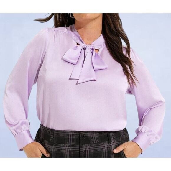 Torrid Studio Bubble Satin Bow Tie Blouse - Size Large - Picture 1 of 8